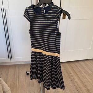 Petit Bateau Navy and Gold Striped Dress